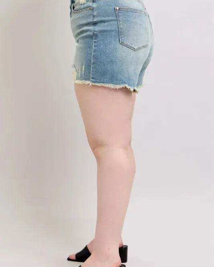 Judy Blue High Rise Washed Fly Stitch Detail Denim Shorts 150323 - Sleekdenim.com