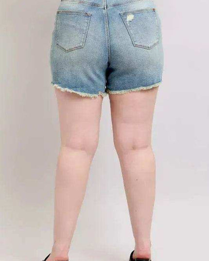 Judy Blue High Rise Washed Fly Stitch Detail Denim Shorts 150323 - Sleekdenim.com