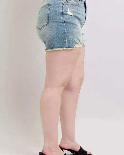 Judy Blue High Rise Washed Fly Stitch Detail Denim Shorts 150323 - Sleekdenim.com