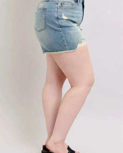 Judy Blue High Rise Washed Fly Stitch Detail Denim Shorts 150323 - Sleekdenim.com
