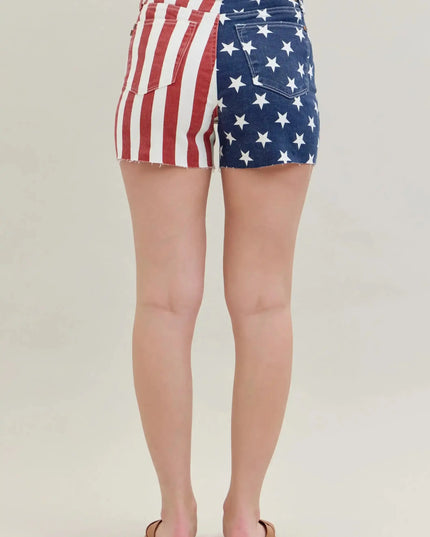 Judy Blue High Waist Americana Flag Fray Hem Shorts 150273 - Sleekdenim.com