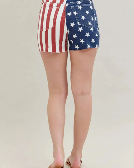 Judy Blue High Waist Americana Flag Fray Hem Shorts 150273 - Sleekdenim.com