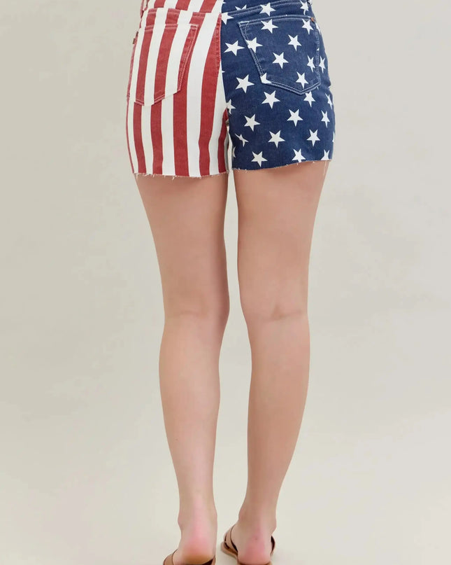 Judy Blue High Waist Americana Flag Fray Hem Shorts 150273 - Sleekdenim.com