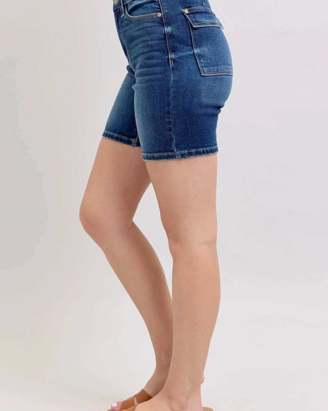 Judy Blue High Waist Bermuda w/ Back Flap Pocket Denim Shorts 15287 - Sleekdenim.com