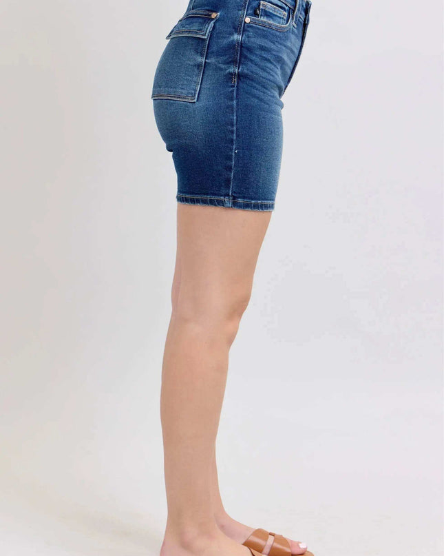 Judy Blue High Waist Bermuda w/ Back Flap Pocket Denim Shorts 15287 - Sleekdenim.com