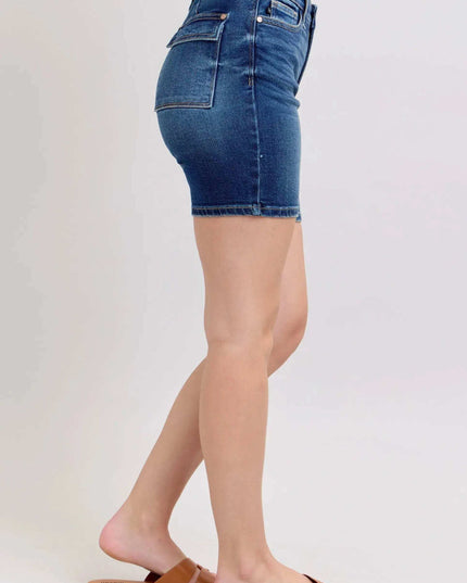 Judy Blue High Waist Bermuda w/ Back Flap Pocket Denim Shorts 15287 - Sleekdenim.com