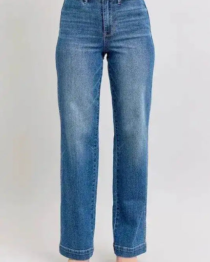Judy Blue High Waist Contrast Thread Straight 88596 - Sleekdenim.com