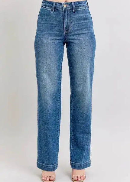 Judy Blue High Waist Contrast Thread Straight 88596 - Sleekdenim.com