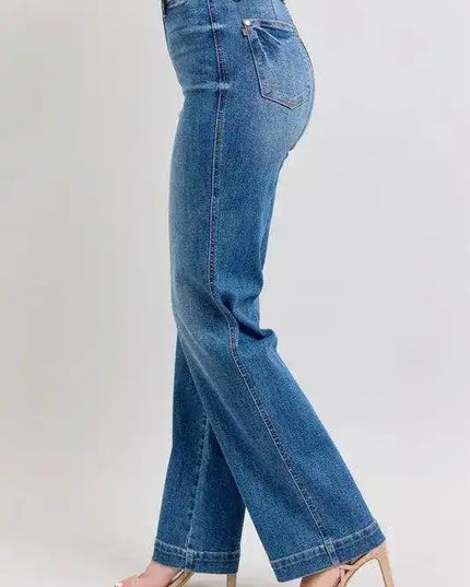 Judy Blue High Waist Contrast Thread Straight 88596 - Sleekdenim.com