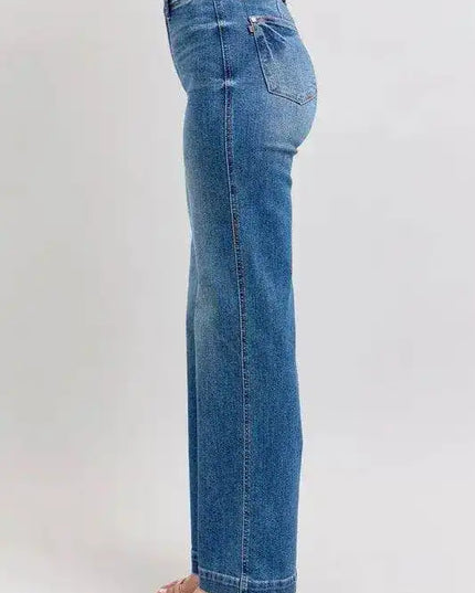 Judy Blue High Waist Contrast Thread Straight 88596 - Sleekdenim.com