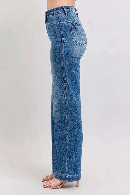 Judy Blue High Waist Contrast Thread Straight 88596 - Sleekdenim.com