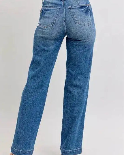 Judy Blue High Waist Contrast Thread Straight 88596 - Sleekdenim.com