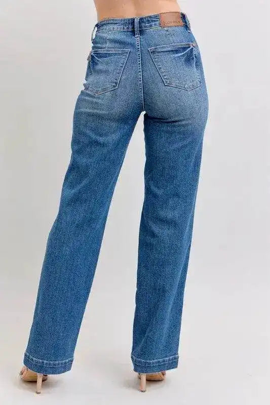 Judy Blue High Waist Contrast Thread Straight 88596 - Sleekdenim.com