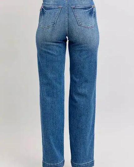 Judy Blue High Waist Contrast Thread Straight 88596 - Sleekdenim.com