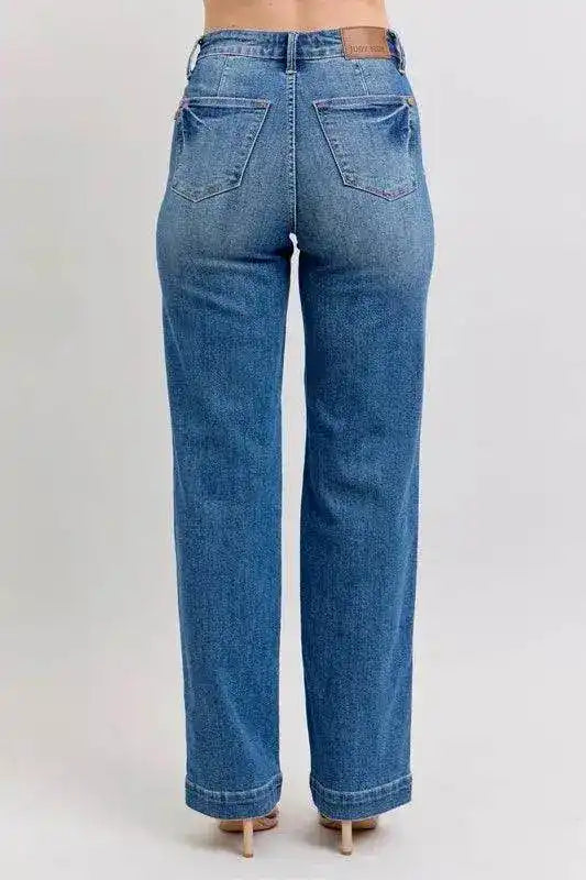 Judy Blue High Waist Contrast Thread Straight 88596 - Sleekdenim.com