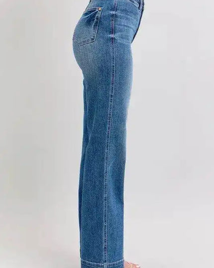Judy Blue High Waist Contrast Thread Straight 88596 - Sleekdenim.com