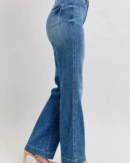 Judy Blue High Waist Contrast Thread Straight 88596 - Sleekdenim.com