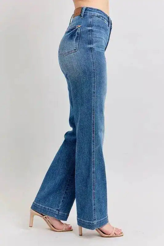 Judy Blue High Waist Contrast Thread Straight 88596 - Sleekdenim.com
