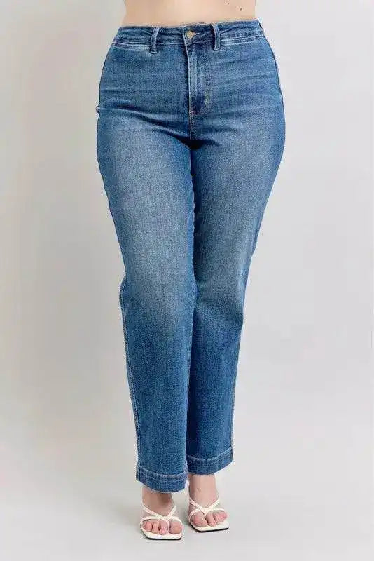 Judy Blue High Waist Contrast Thread Straight 88596 - Sleekdenim.com