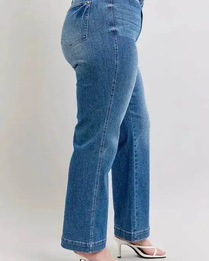 Judy Blue High Waist Contrast Thread Straight 88596 - Sleekdenim.com