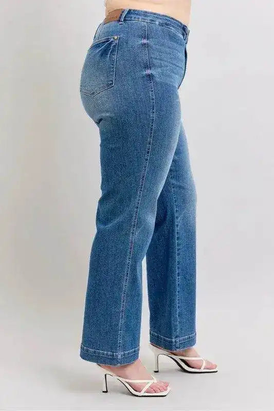 Judy Blue High Waist Contrast Thread Straight 88596 - Sleekdenim.com