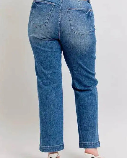 Judy Blue High Waist Contrast Thread Straight 88596 - Sleekdenim.com