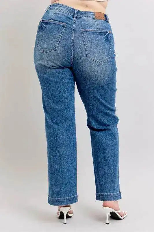 Judy Blue High Waist Contrast Thread Straight 88596 - Sleekdenim.com