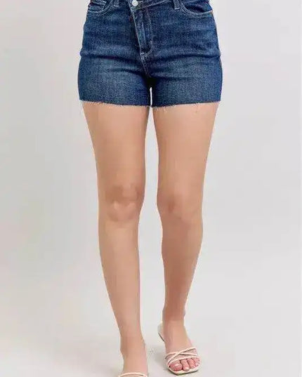 Judy Blue High Waist Criss-Cross Waistband Denim Shorts - Sleekdenim.com