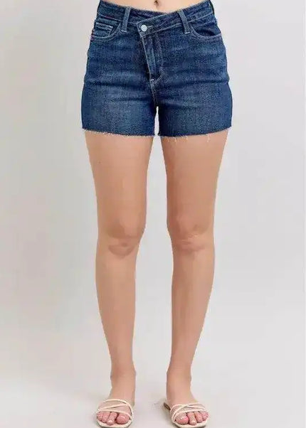 Judy Blue High Waist Criss-Cross Waistband Denim Shorts - Sleekdenim.com