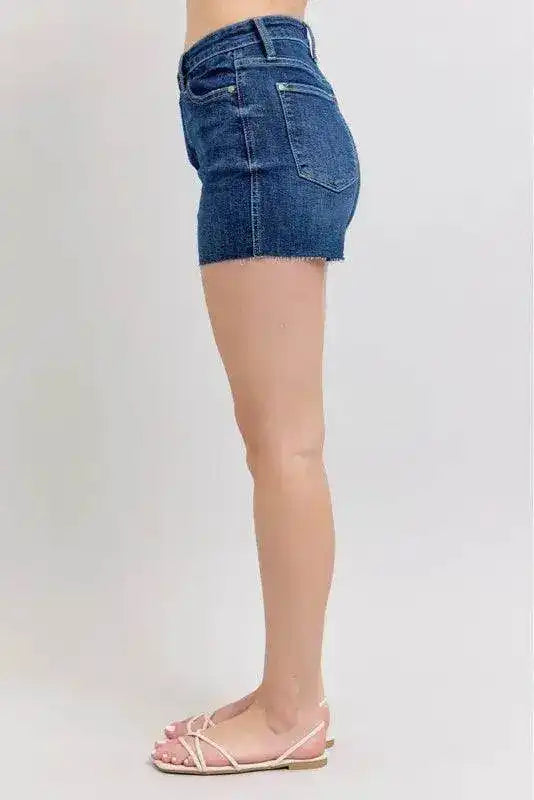 Judy Blue High Waist Criss-Cross Waistband Denim Shorts - Sleekdenim.com
