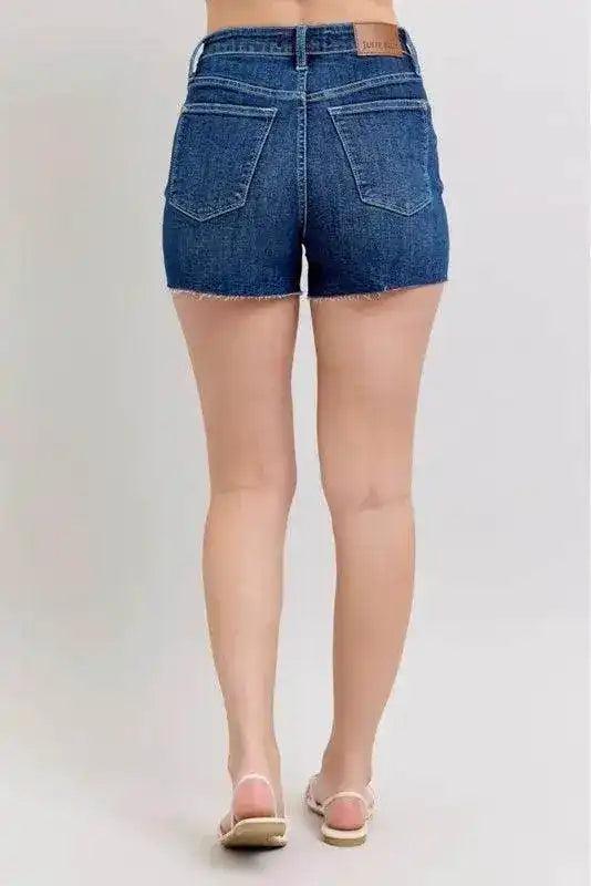 Judy Blue High Waist Criss-Cross Waistband Denim Shorts - Sleekdenim.com