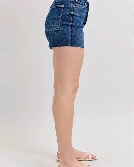 Judy Blue High Waist Criss-Cross Waistband Denim Shorts - Sleekdenim.com