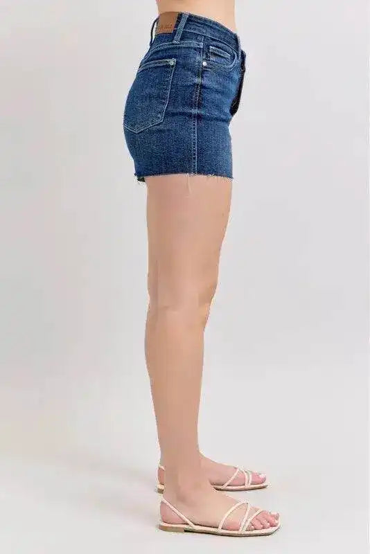 Judy Blue High Waist Criss-Cross Waistband Denim Shorts - Sleekdenim.com