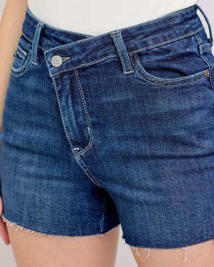Judy Blue High Waist Criss-Cross Waistband Denim Shorts - Sleekdenim.com