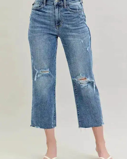 Judy Blue High Waist Destroyed Crop Wide Leg Jeans 82256 (Copy) - Sleekdenim.com