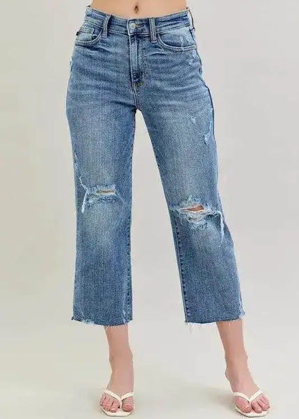 Judy Blue High Waist Destroyed Crop Wide Leg Jeans 82256 (Copy) - Sleekdenim.com