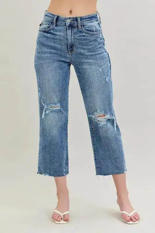 Judy Blue High Waist Destroyed Crop Wide Leg Jeans 82256 (Copy) - Sleekdenim.com