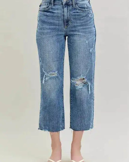 Judy Blue High Waist Destroyed Crop Wide Leg Jeans 82256 (Copy) - Sleekdenim.com