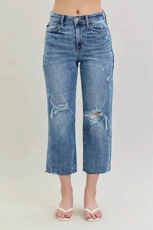 Judy Blue High Waist Destroyed Crop Wide Leg Jeans 82256 (Copy) - Sleekdenim.com