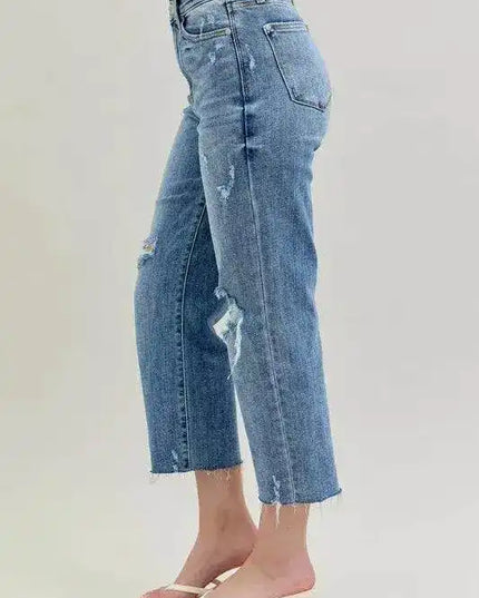 Judy Blue High Waist Destroyed Crop Wide Leg Jeans 82256 (Copy) - Sleekdenim.com