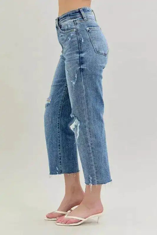 Judy Blue High Waist Destroyed Crop Wide Leg Jeans 82256 (Copy) - Sleekdenim.com
