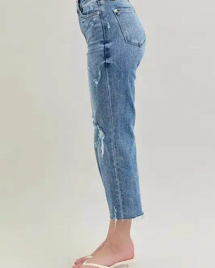 Judy Blue High Waist Destroyed Crop Wide Leg Jeans 82256 (Copy) - Sleekdenim.com