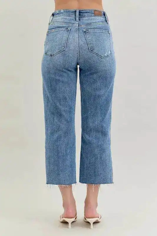 Judy Blue High Waist Destroyed Crop Wide Leg Jeans 82256 (Copy) - Sleekdenim.com