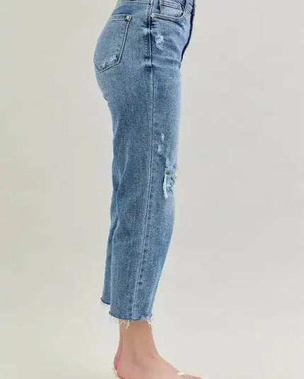 Judy Blue High Waist Destroyed Crop Wide Leg Jeans 82256 (Copy) - Sleekdenim.com