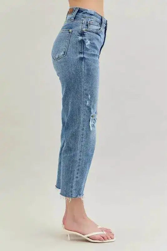 Judy Blue High Waist Destroyed Crop Wide Leg Jeans 82256 (Copy) - Sleekdenim.com