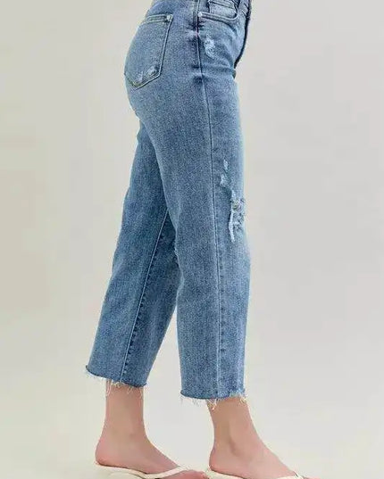 Judy Blue High Waist Destroyed Crop Wide Leg Jeans 82256 (Copy) - Sleekdenim.com