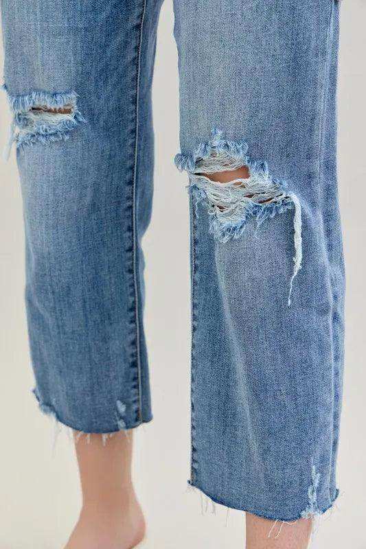 Judy Blue High Waist Destroyed Crop Wide Leg Jeans 82256 (Copy) - Sleekdenim.com