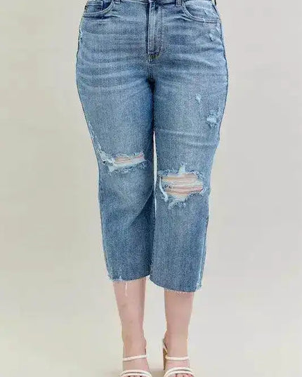 Judy Blue High Waist Destroyed Crop Wide Leg Jeans 82256 (Copy) - Sleekdenim.com