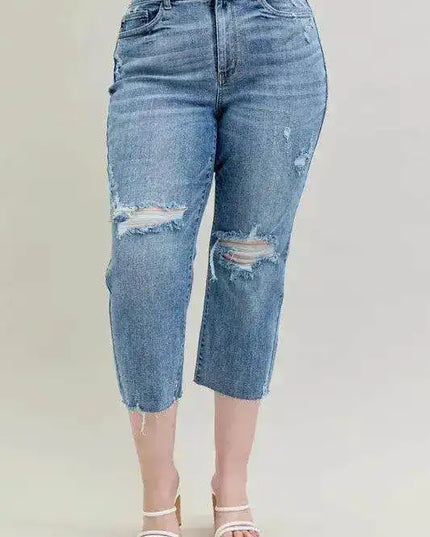 Judy Blue High Waist Destroyed Crop Wide Leg Jeans 82256 (Copy) - Sleekdenim.com