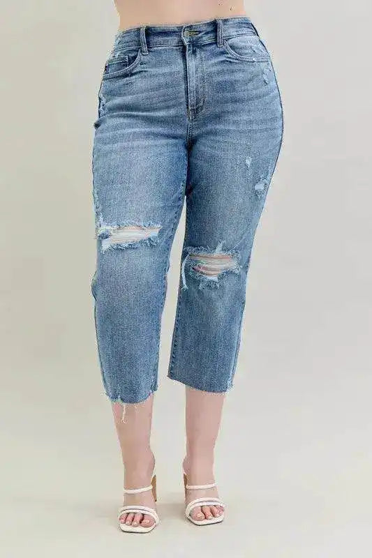 Judy Blue High Waist Destroyed Crop Wide Leg Jeans 82256 (Copy) - Sleekdenim.com